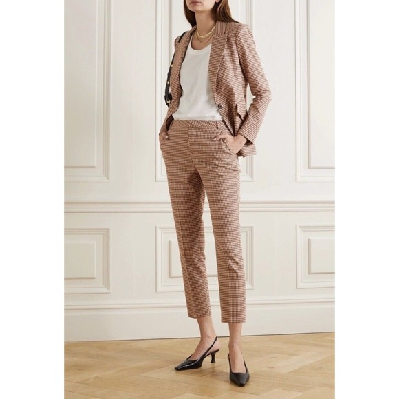 L’AGENCE Chamberlain Blazer In Tan Burgundy Houndstooth Size 4 - Picture 2 of 16